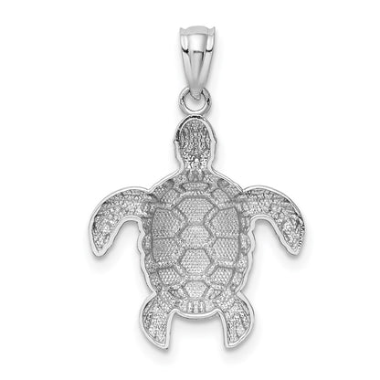 14K White Gold Diamond-Cut Polished Sea Turtle Pendant