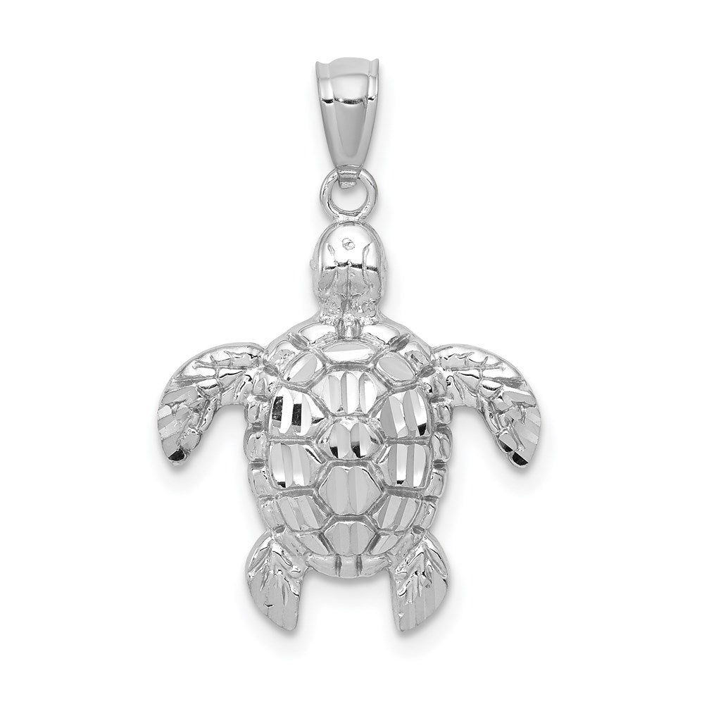 14K White Gold Diamond-Cut Polished Sea Turtle Pendant