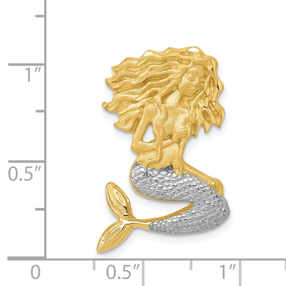 14K Yellow & Rhodium W/White Satin D/C Mermaid Chain Slide