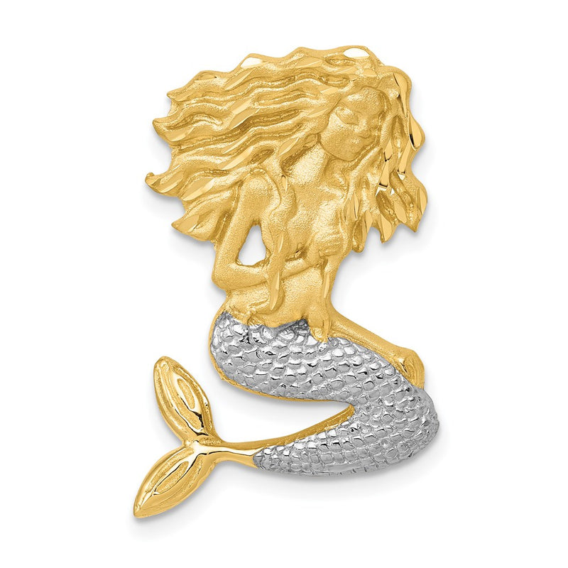 14K Yellow & Rhodium W/White Satin D/C Mermaid Chain Slide