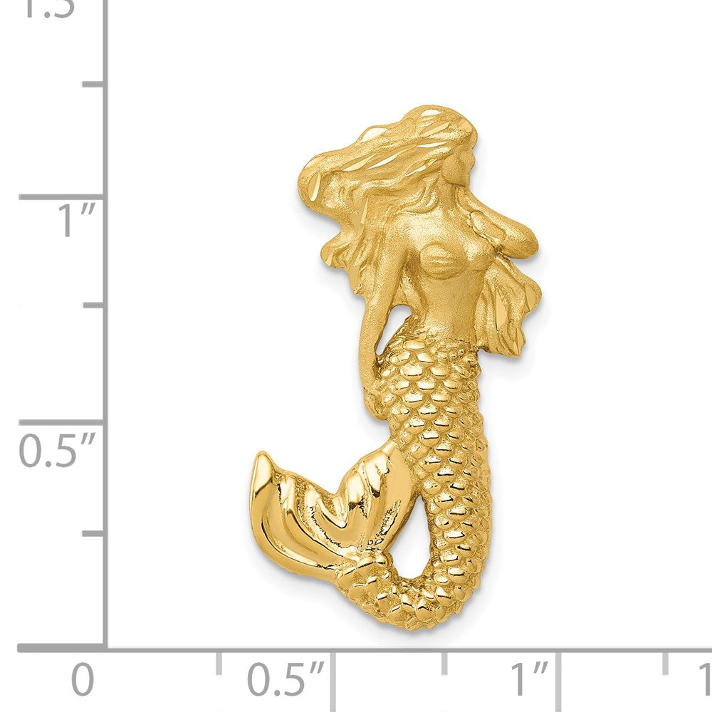 14K Yellow Gold Polished And Satin Diamond-Cut Mermaid Chain Slide