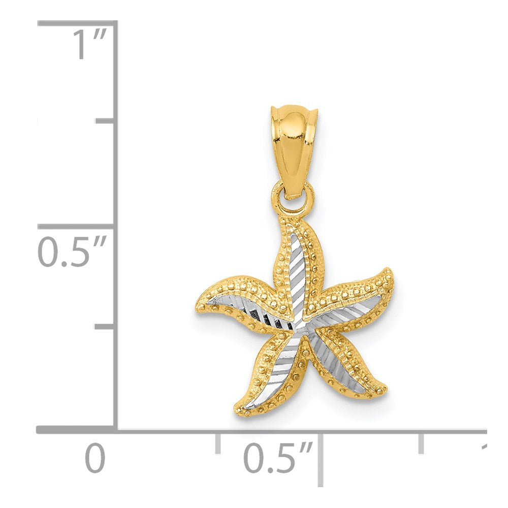14K Yellow & Rhodium With White Diamond-Cut Starfish Pendant