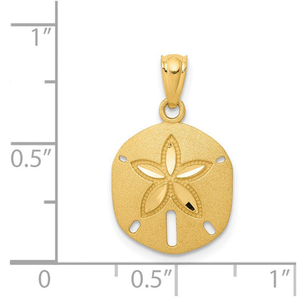 14K Yellow Gold Satin Diamond-Cut Sand Dollar Pendant