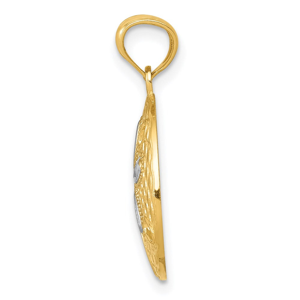 14K Yellow & Rhodium W/Rhodium Diamond-Cut Polished Sand Dollar Pendant