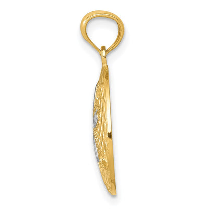 14K Yellow & Rhodium W/Rhodium Diamond-Cut Polished Sand Dollar Pendant