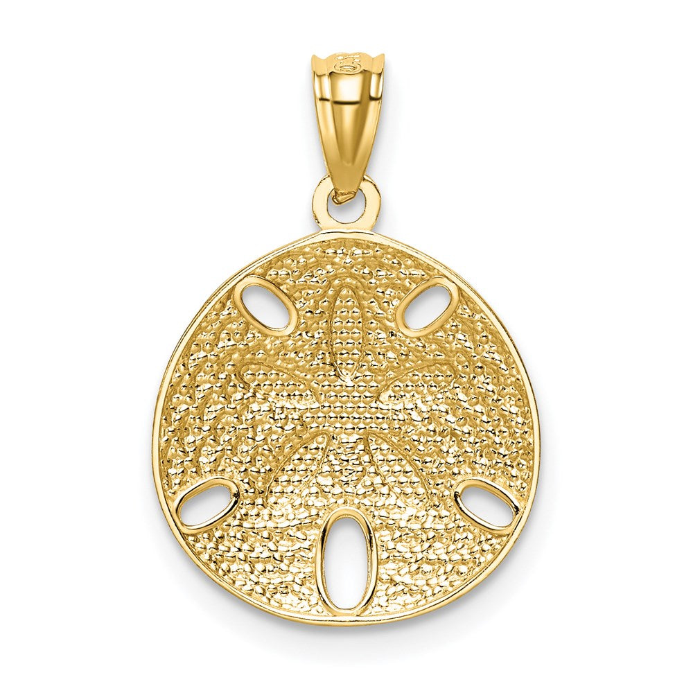 14K Yellow & Rhodium W/Rhodium Diamond-Cut Polished Sand Dollar Pendant