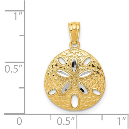 14K Yellow & Rhodium W/Rhodium Diamond-Cut Polished Sand Dollar Pendant