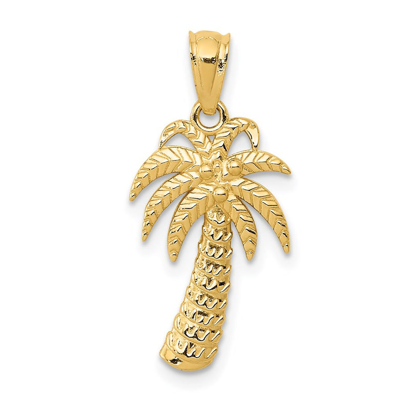 14K Yellow Gold Textured Polished Palm Tree Pendant