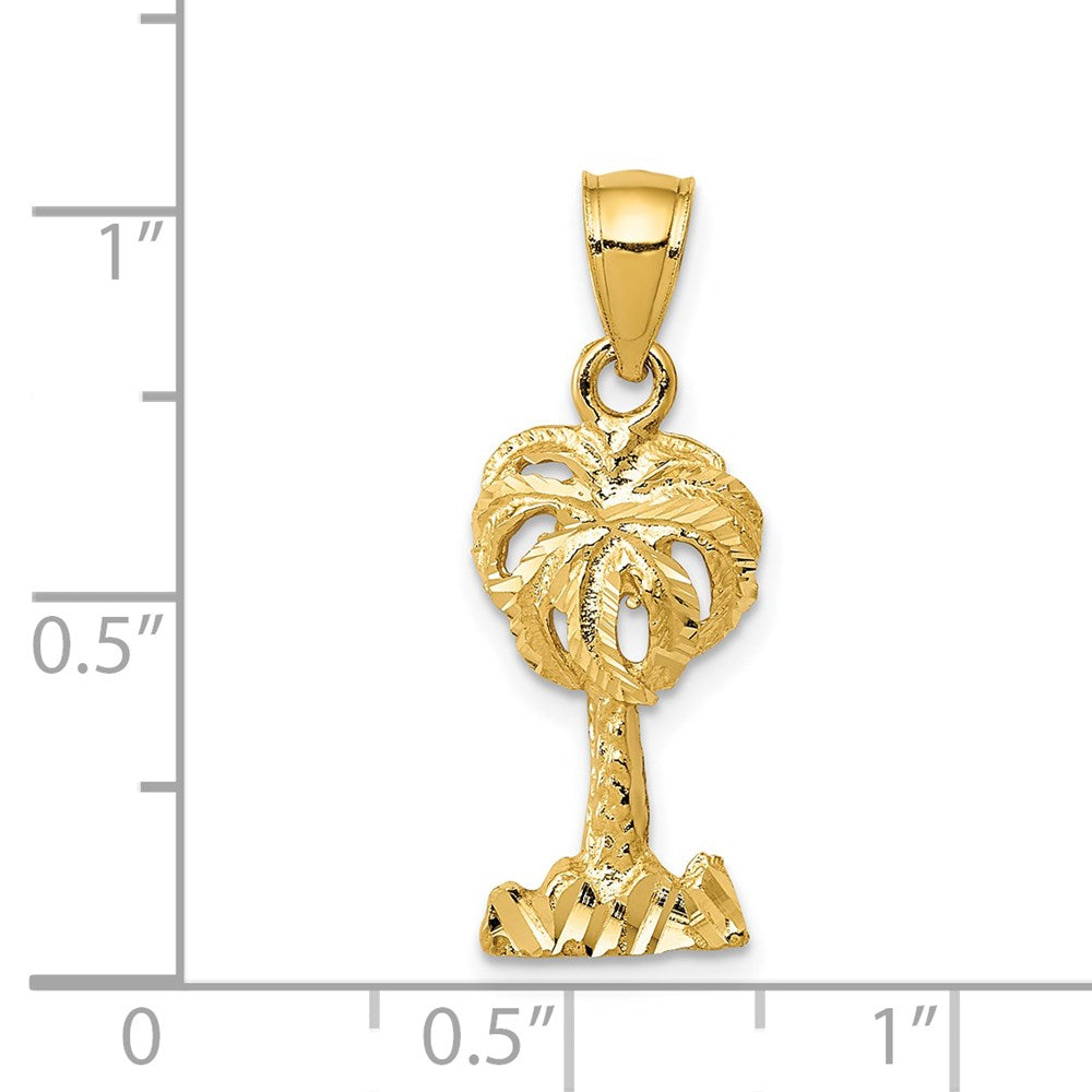 14K Yellow Gold Polished Diamond-Cut Palm Tree Pendant