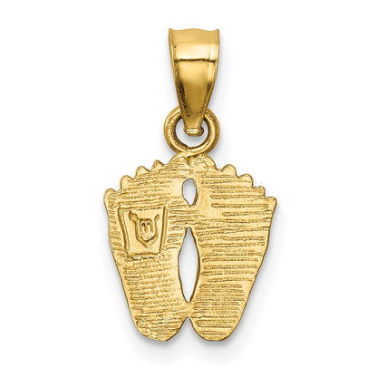 14K Yellow Gold Satin Diamond-Cut Footprints Pendant