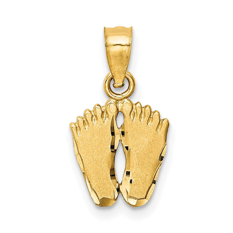 14K Yellow Gold Satin Diamond-Cut Footprints Pendant
