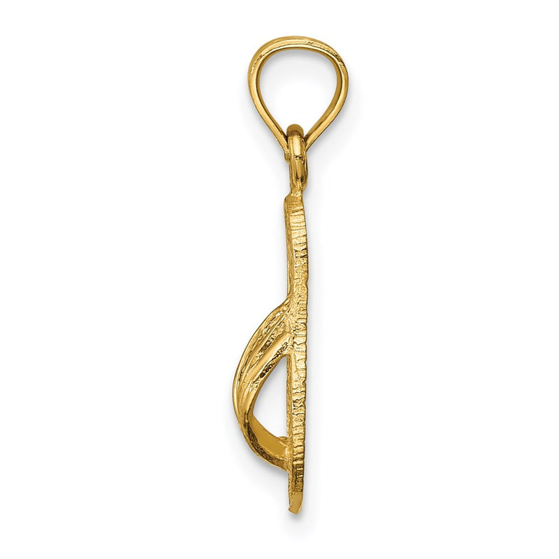 14K Yellow Gold 3D Polished And Textured Flip Flop Pendant