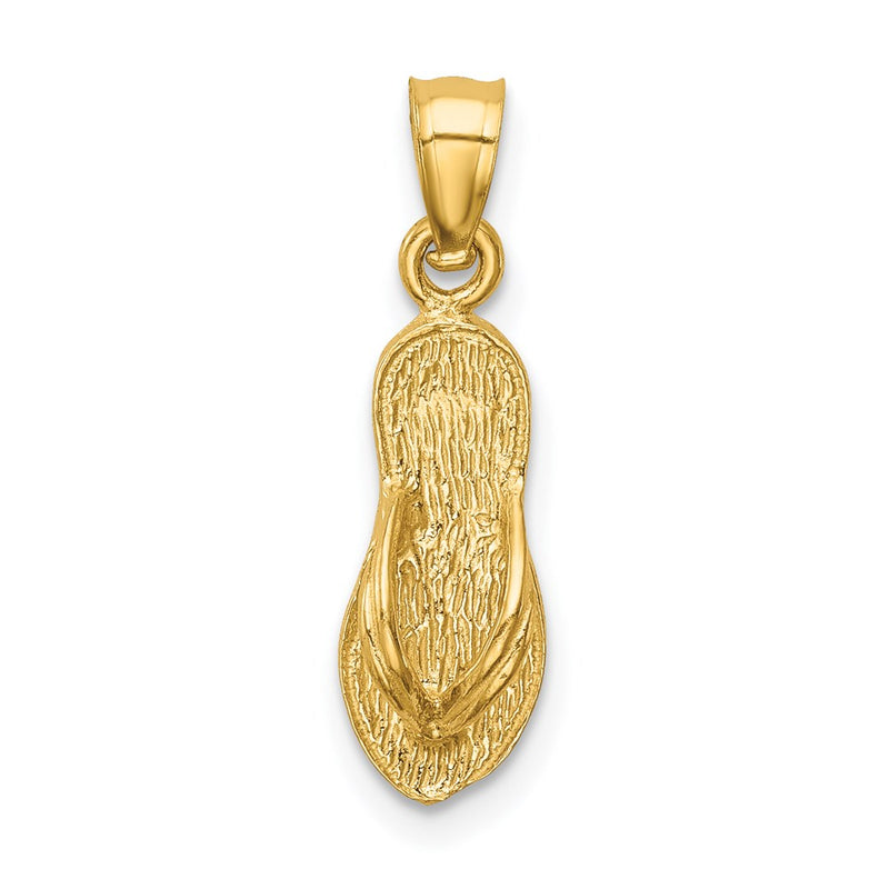 14K Yellow Gold 3D Polished And Textured Flip Flop Pendant