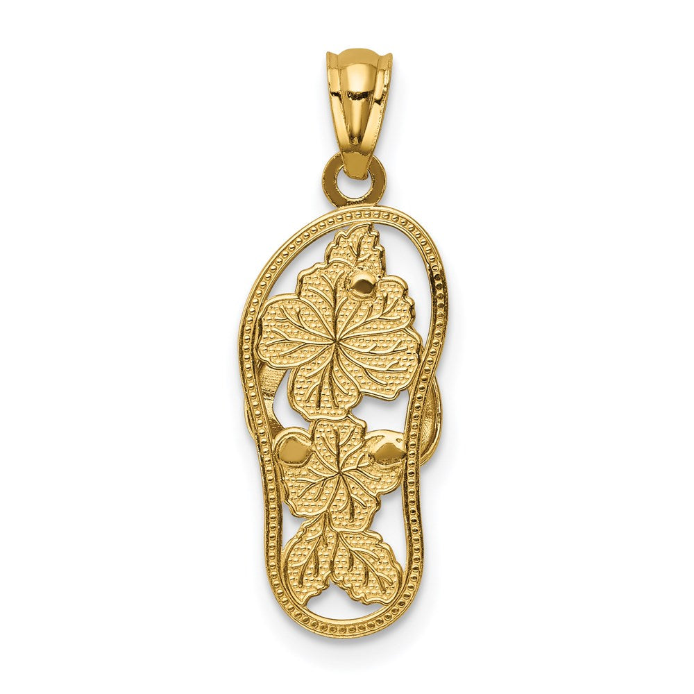 14K Yellow & Rhodium W/Rhodium Polished Floral Flip Flop Pendant