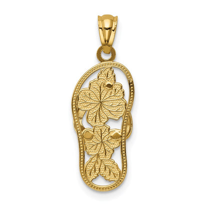 14K Yellow & Rhodium W/Rhodium Polished Floral Flip Flop Pendant