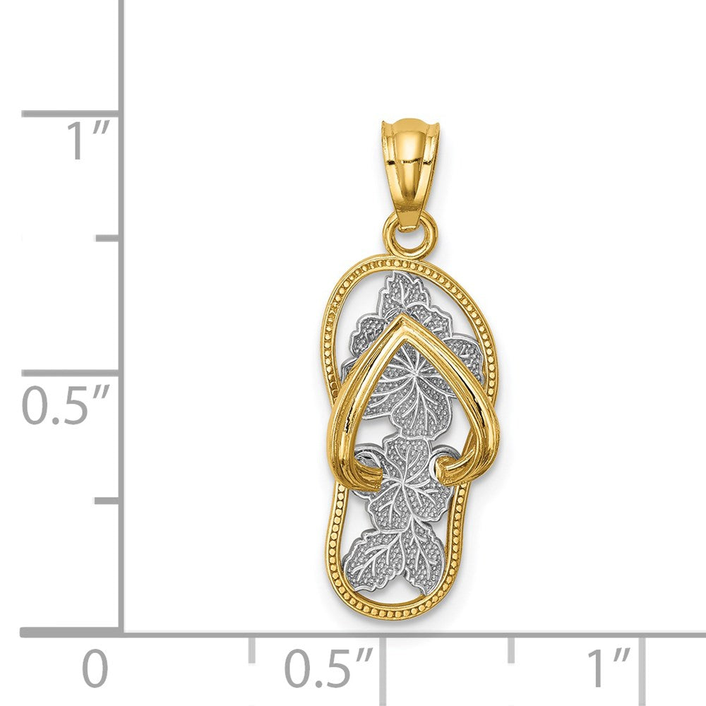 14K Yellow & Rhodium W/Rhodium Polished Floral Flip Flop Pendant