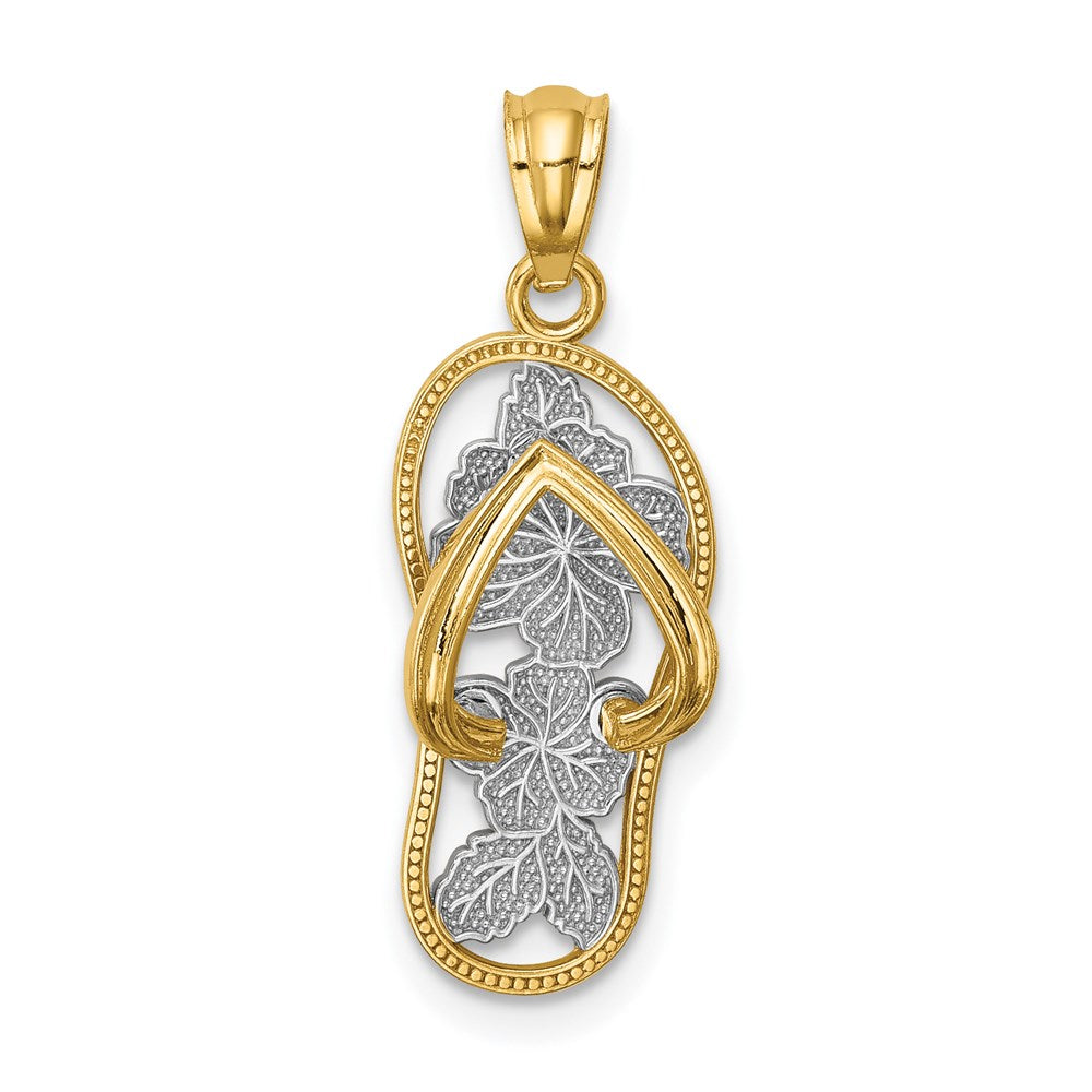 14K Yellow & Rhodium W/Rhodium Polished Floral Flip Flop Pendant