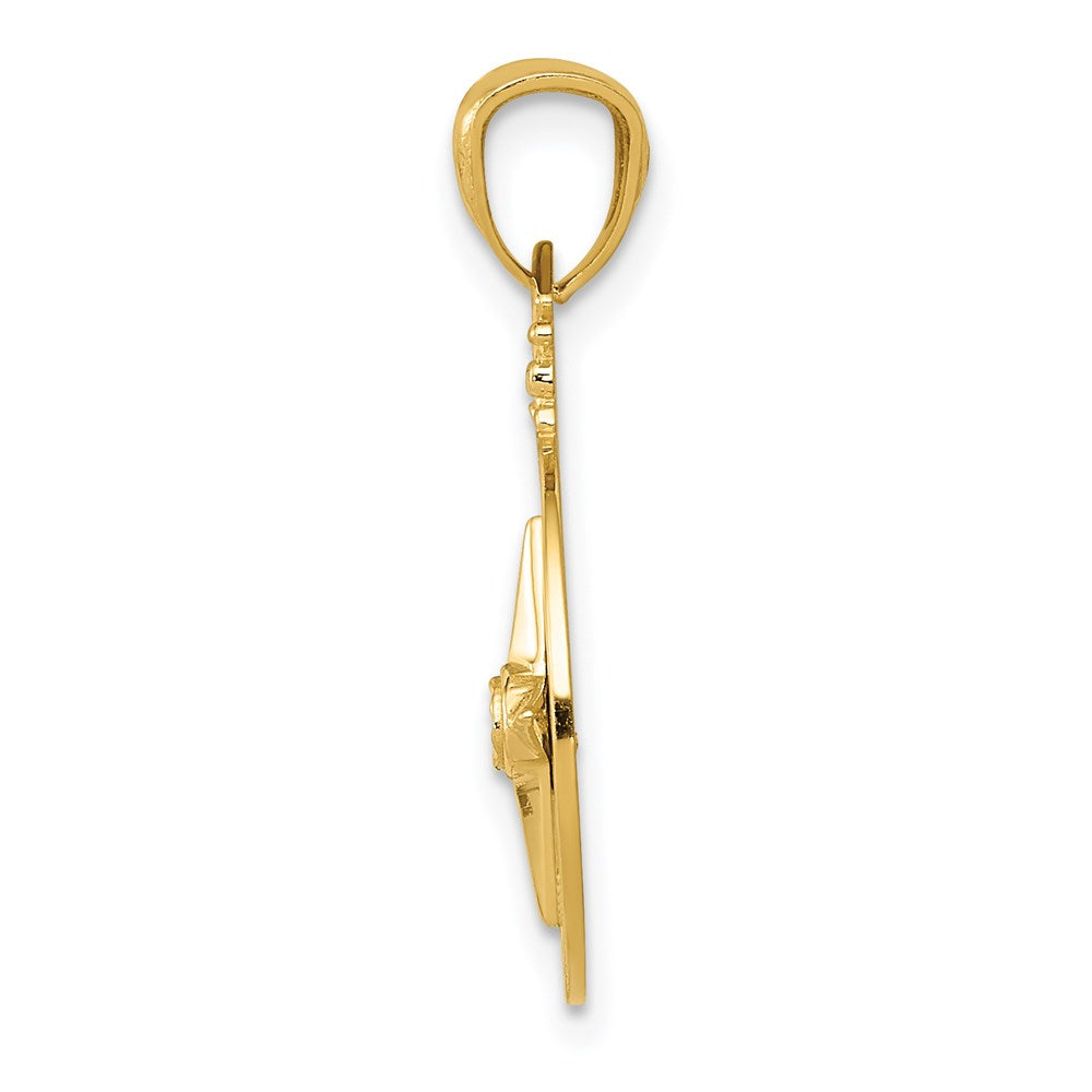 14K Yellow Gold Diamond-Cut Polished Compass Pendant