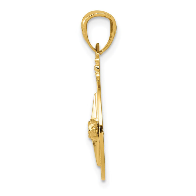 14K Yellow Gold Diamond-Cut Polished Compass Pendant
