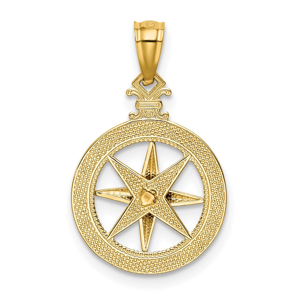 14K Yellow Gold Diamond-Cut Polished Compass Pendant