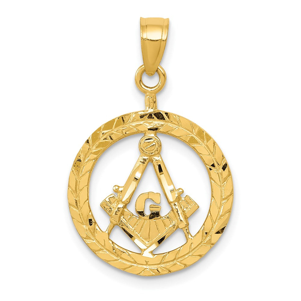 14K Yellow Gold Polished And Diamond-Cut Masonic Symbol Pendant
