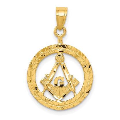 14K Yellow Gold Polished And Diamond-Cut Masonic Symbol Pendant