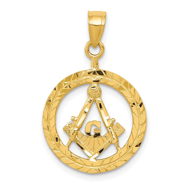 14K Yellow Gold Polished And Diamond-Cut Masonic Symbol Pendant