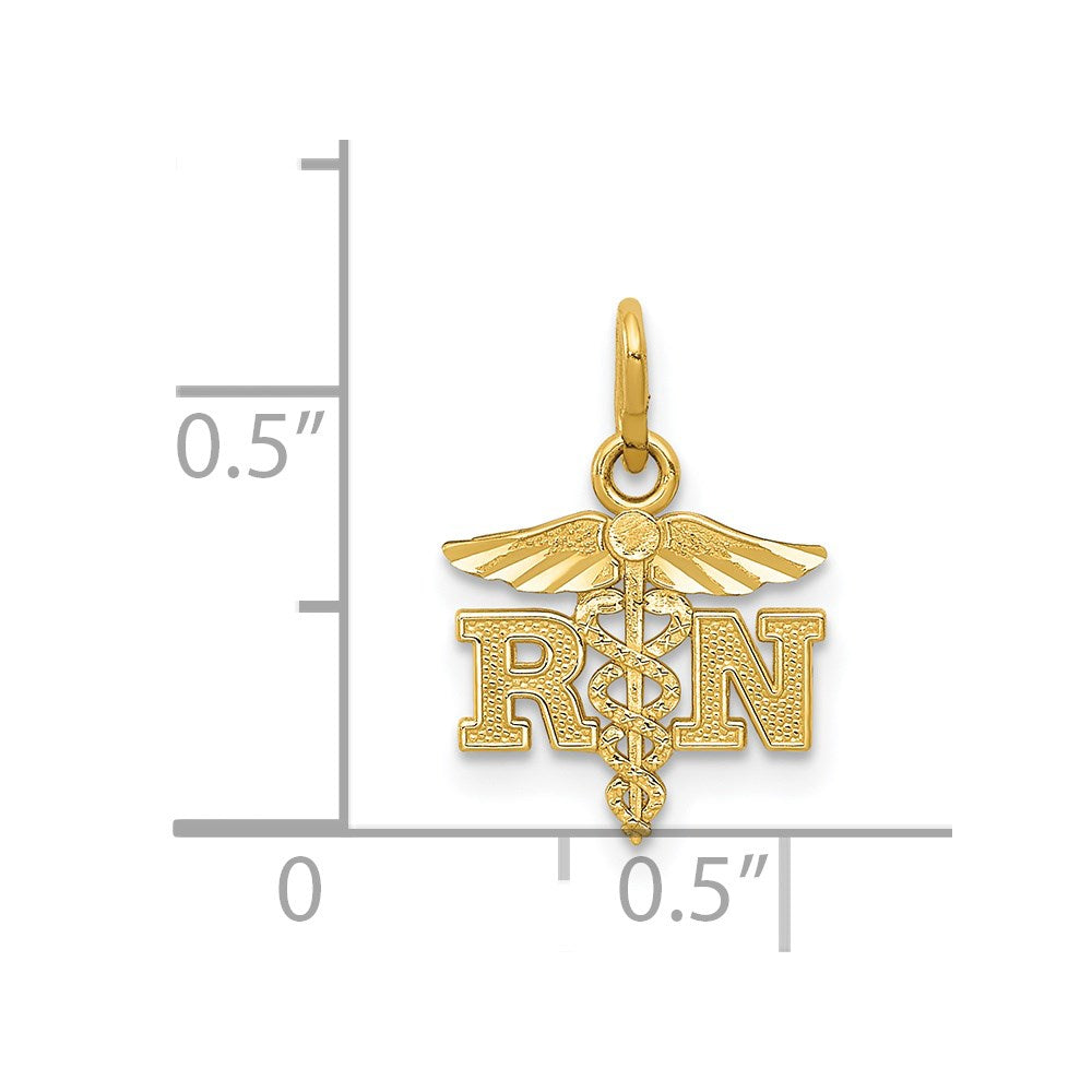 14K Yellow Gold Diamond-Cut Polished Rn Nurse Pendant