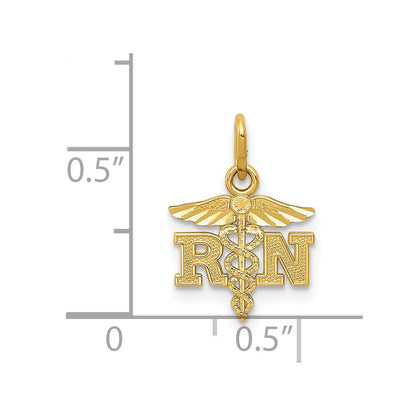 14K Yellow Gold Diamond-Cut Polished Rn Nurse Pendant