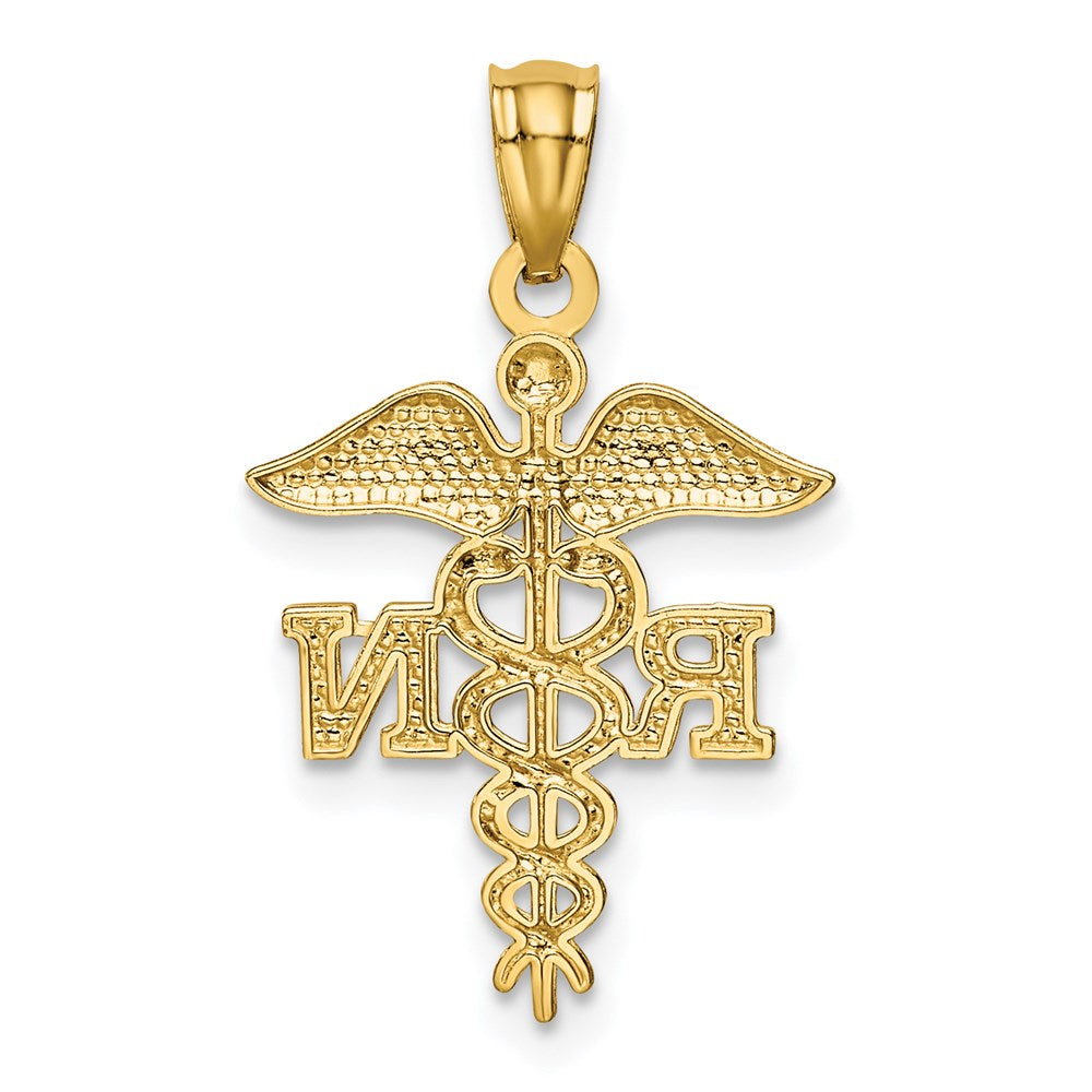 14K Yellow Gold Diamond-Cut Polished Rn Nurse Pendant
