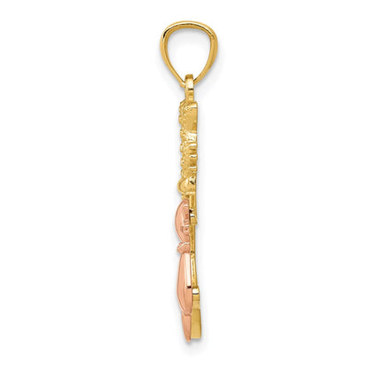 14K Two-Tone Yellow And Rose Polished Diamond-Cut Sitting Cats Pendant