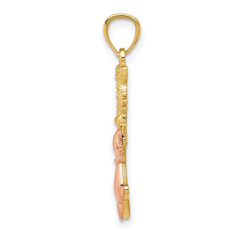 14K Two-Tone Yellow And Rose Polished Diamond-Cut Sitting Cats Pendant