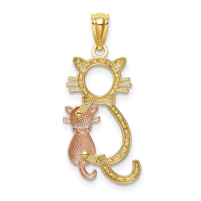 14K Two-Tone Yellow And Rose Polished Diamond-Cut Sitting Cats Pendant