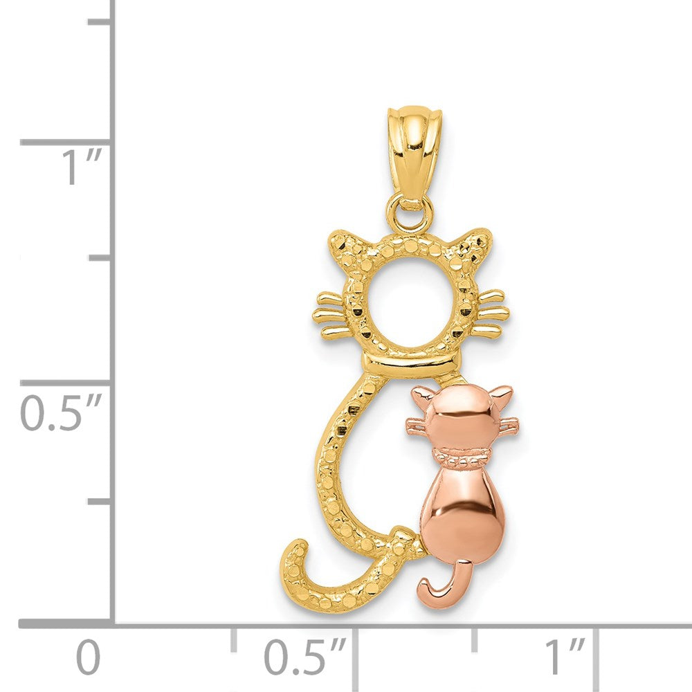 14K Two-Tone Yellow And Rose Polished Diamond-Cut Sitting Cats Pendant