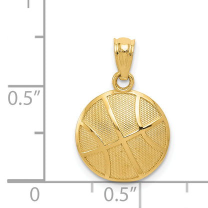 14K Yellow Gold Satin And Polished Basketball Pendant