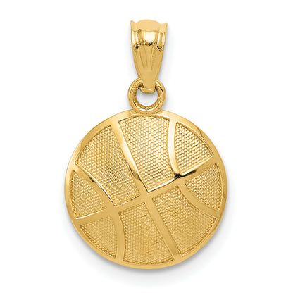 14K Yellow Gold Satin And Polished Basketball Pendant