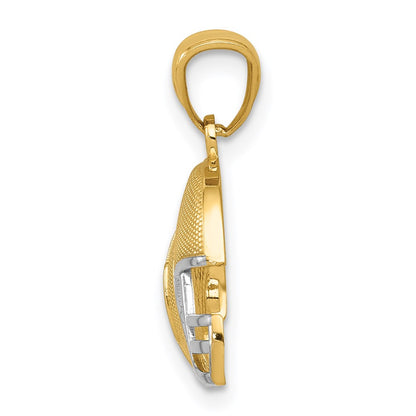 14K Yellow & Rhodium W/Rhodium Satin/Polished Football Helmet Pendant
