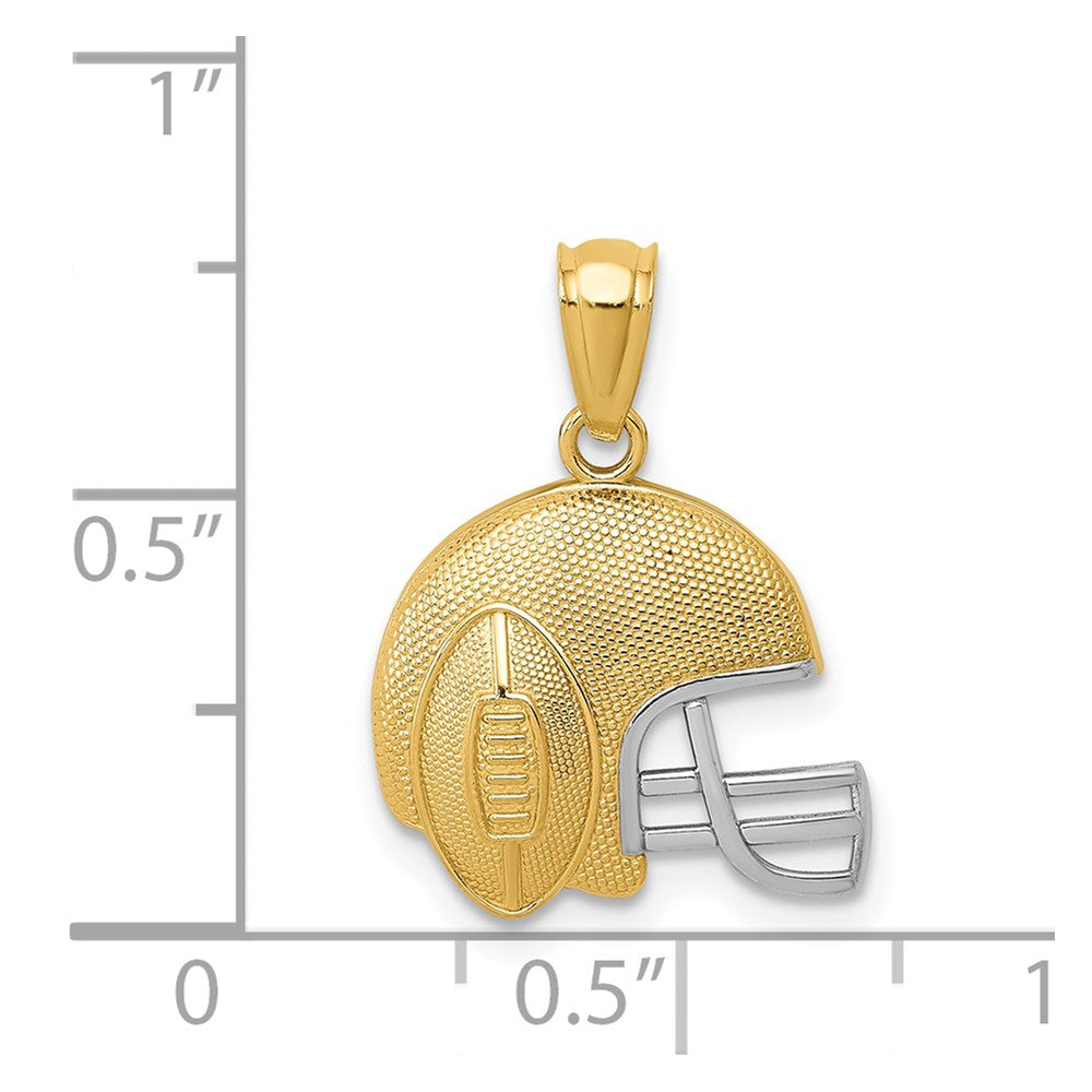 14K Yellow & Rhodium W/Rhodium Satin/Polished Football Helmet Pendant