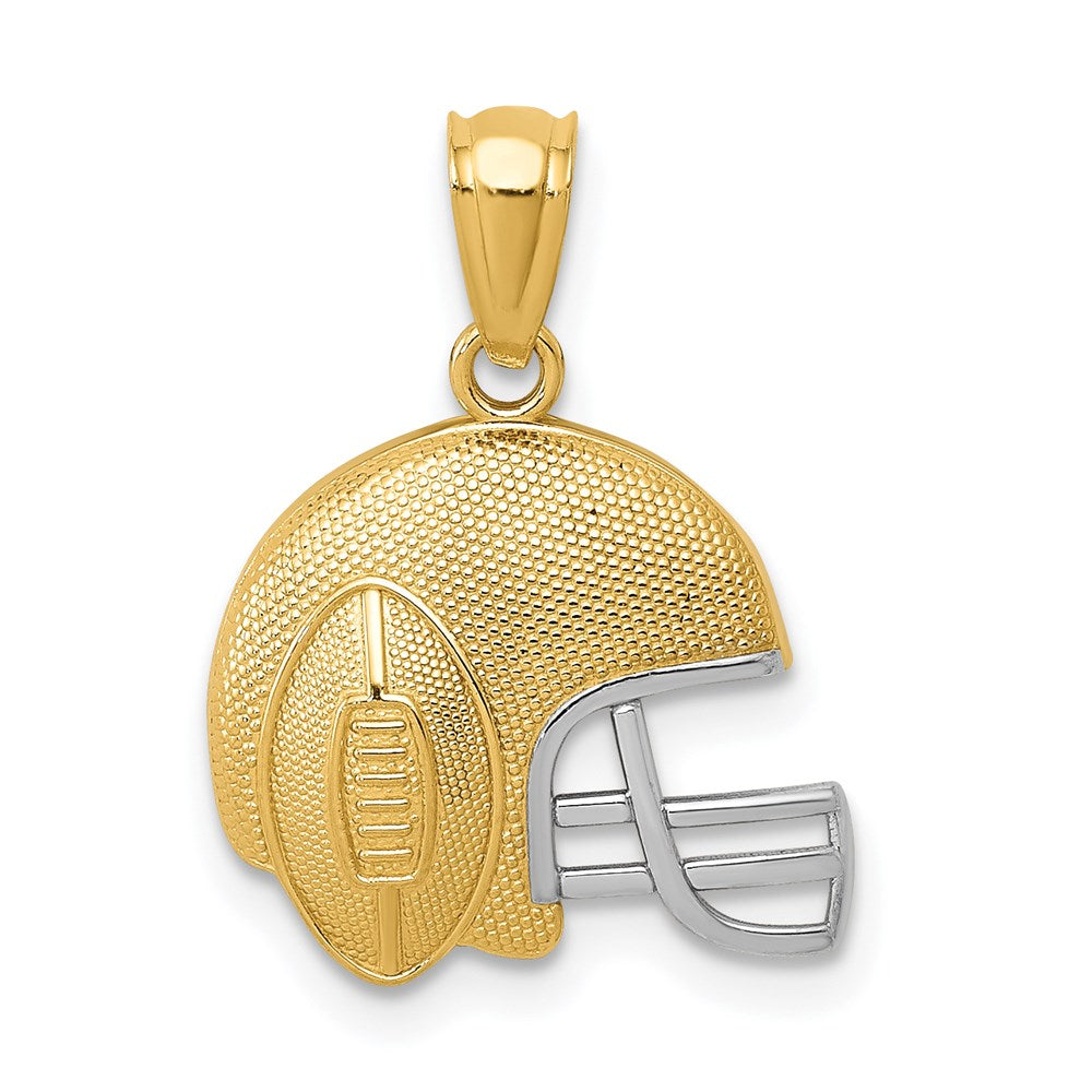 14K Yellow & Rhodium W/Rhodium Satin/Polished Football Helmet Pendant