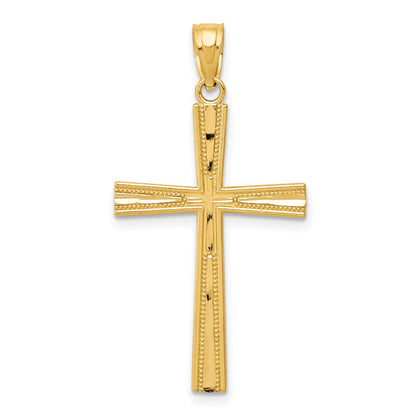 14K Yellow Gold Reversible Satin/Diamond-Cut Cross Pendant