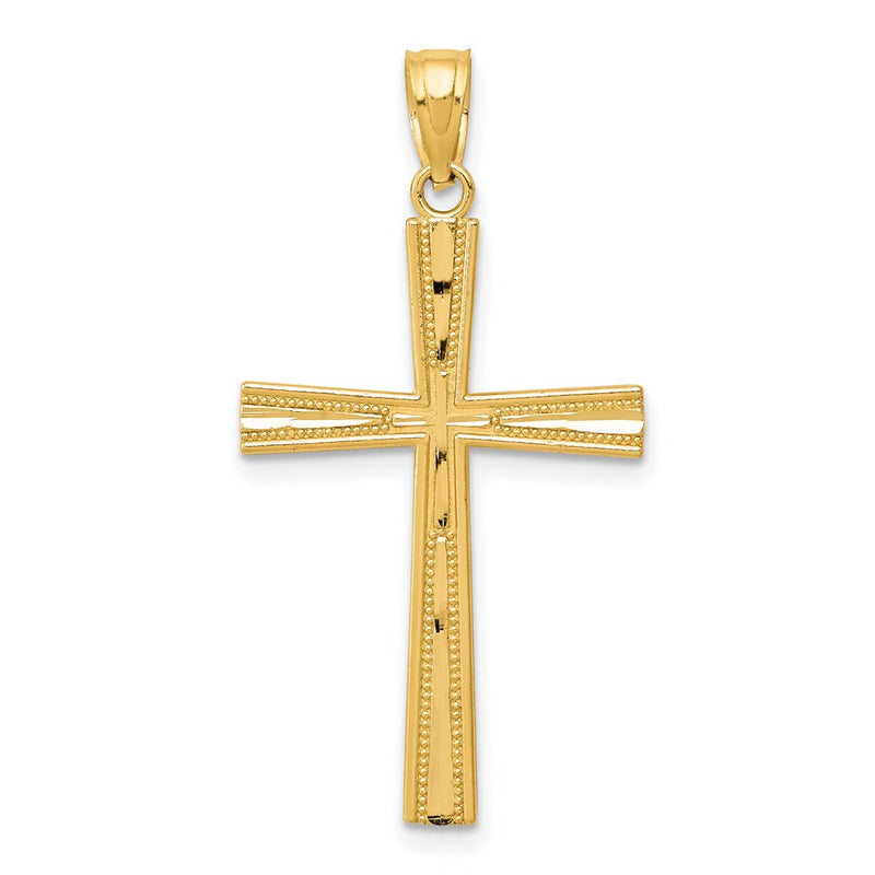 14K Yellow Gold Reversible Satin/Diamond-Cut Cross Pendant