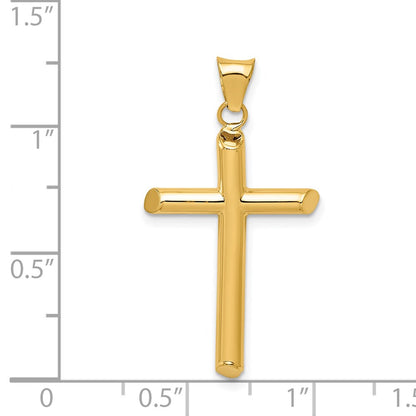 14K Yellow Gold Polished Tube Cross Pendant