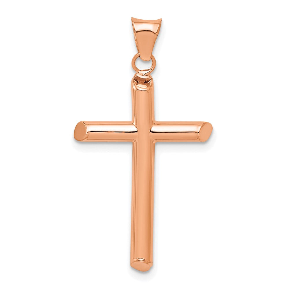 14K Rose Gold Polished Tube Cross Pendant