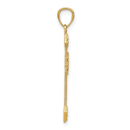 14K Yellow Gold Diamond-Cut Polished Filigree Cross Pendant