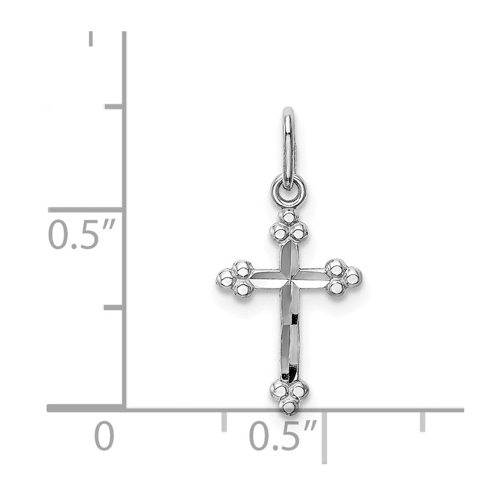 14K White Gold Polished D/C Small Budded Cross Charm