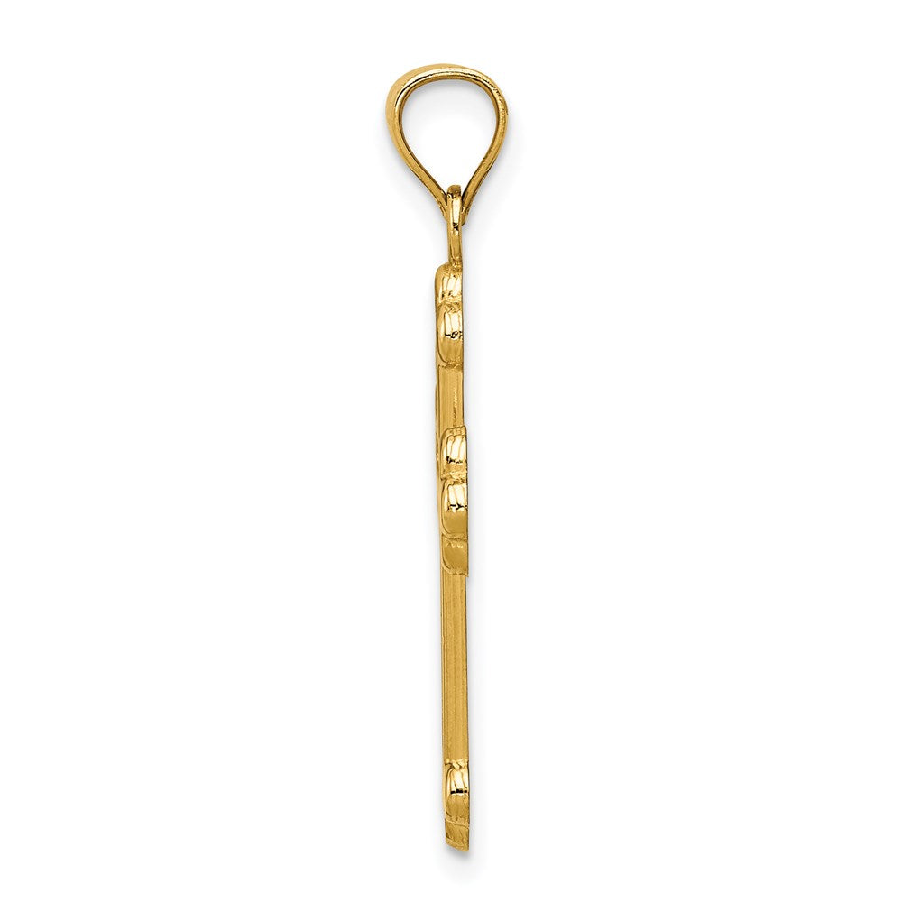 14K Yellow Gold Satin And Polished Budded Cross Pendant
