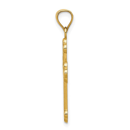14K Yellow Gold Satin And Polished Budded Cross Pendant