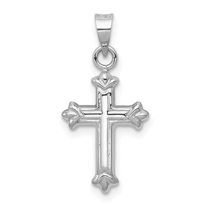 14K White Gold Fleur De Lis Hollow Cross Charm