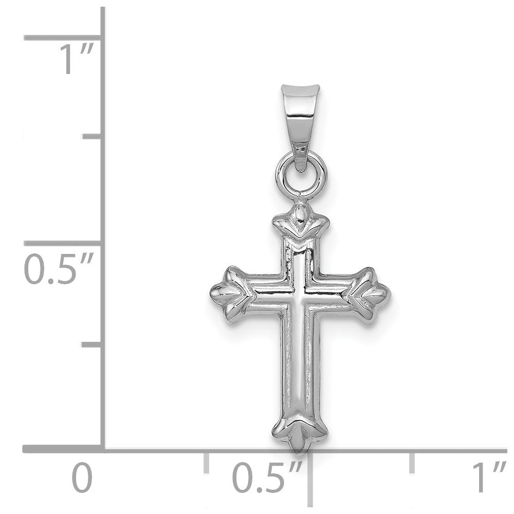 14K White Gold Fleur De Lis Hollow Cross Charm