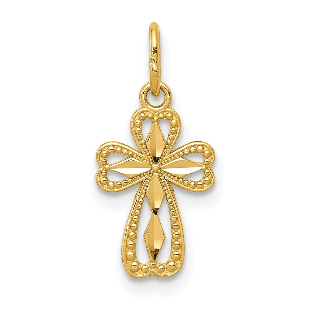 14K Yellow Gold Diamond-Cut Polished Small Cross Pendant